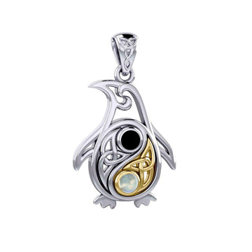 Celtic Yin Yang Spirit of The Antarctic Penguin Silver and Gold Accent Pendant with Gem MPD6014 - Jewelry